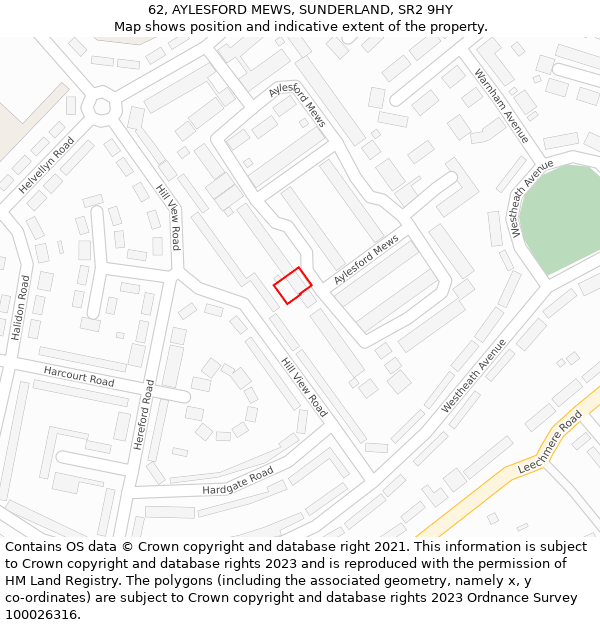 62, AYLESFORD MEWS, SUNDERLAND, SR2 9HY: Location map and indicative extent of plot