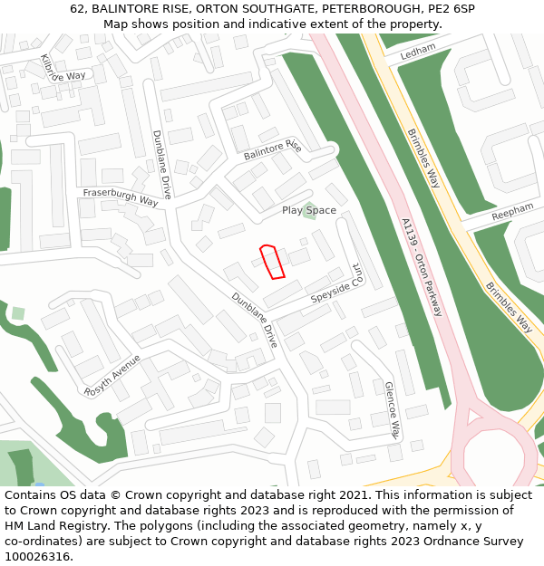 62, BALINTORE RISE, ORTON SOUTHGATE, PETERBOROUGH, PE2 6SP: Location map and indicative extent of plot