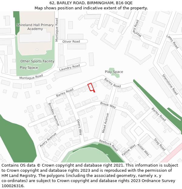 62, BARLEY ROAD, BIRMINGHAM, B16 0QE: Location map and indicative extent of plot