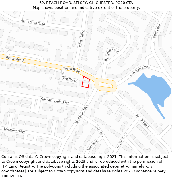 62, BEACH ROAD, SELSEY, CHICHESTER, PO20 0TA: Location map and indicative extent of plot