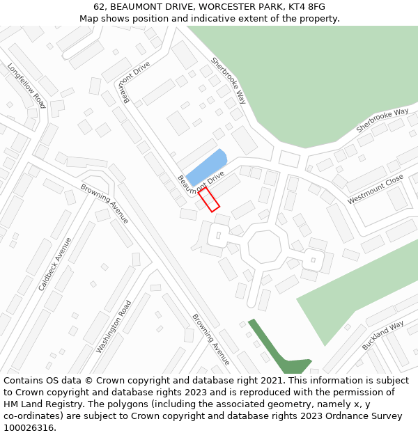 62, BEAUMONT DRIVE, WORCESTER PARK, KT4 8FG: Location map and indicative extent of plot