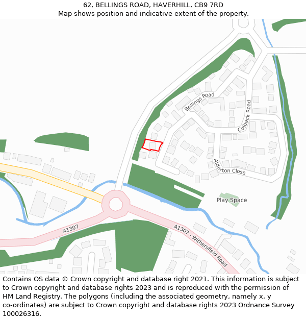 62, BELLINGS ROAD, HAVERHILL, CB9 7RD: Location map and indicative extent of plot