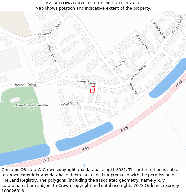 62, BELLONA DRIVE, PETERBOROUGH, PE2 8FU: Location map and indicative extent of plot