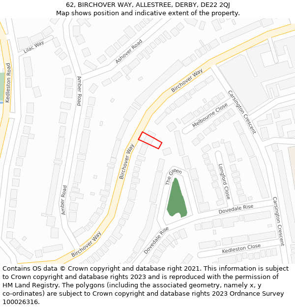 62, BIRCHOVER WAY, ALLESTREE, DERBY, DE22 2QJ: Location map and indicative extent of plot