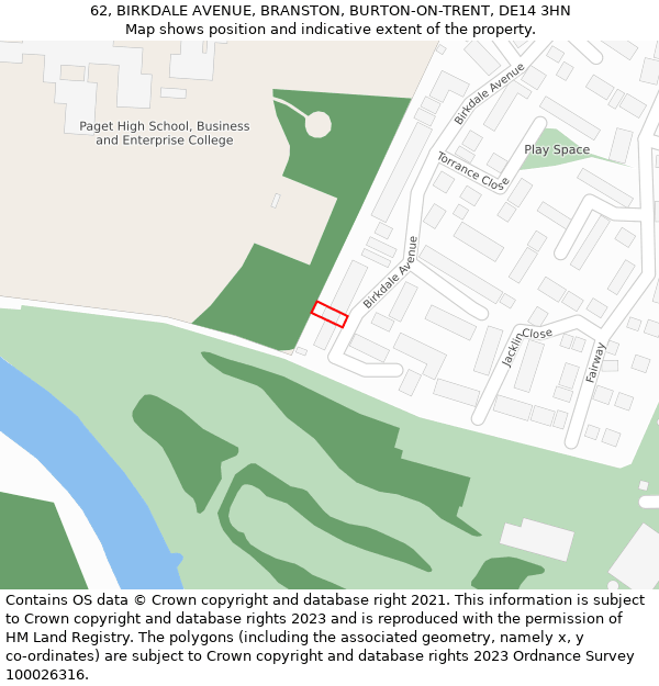 62, BIRKDALE AVENUE, BRANSTON, BURTON-ON-TRENT, DE14 3HN: Location map and indicative extent of plot