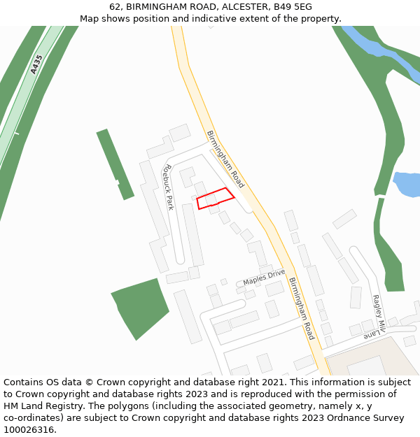 62, BIRMINGHAM ROAD, ALCESTER, B49 5EG: Location map and indicative extent of plot