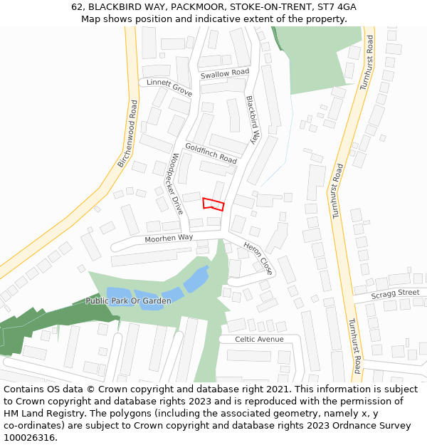 62, BLACKBIRD WAY, PACKMOOR, STOKE-ON-TRENT, ST7 4GA: Location map and indicative extent of plot