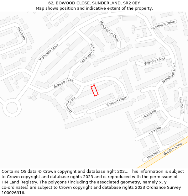 62, BOWOOD CLOSE, SUNDERLAND, SR2 0BY: Location map and indicative extent of plot