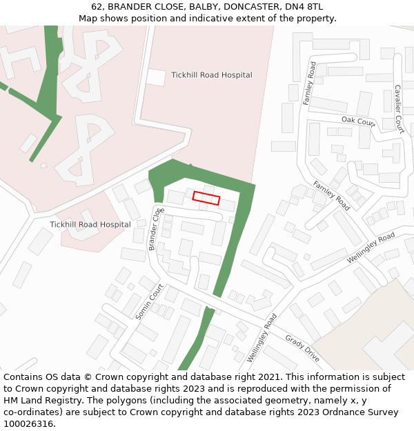 62, BRANDER CLOSE, BALBY, DONCASTER, DN4 8TL: Location map and indicative extent of plot