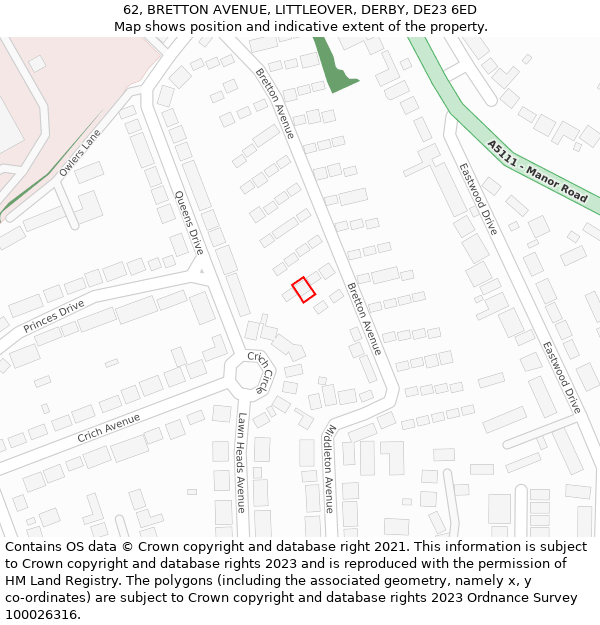 62, BRETTON AVENUE, LITTLEOVER, DERBY, DE23 6ED: Location map and indicative extent of plot