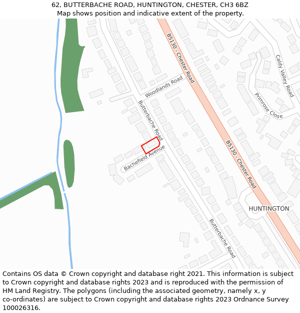 62, BUTTERBACHE ROAD, HUNTINGTON, CHESTER, CH3 6BZ: Location map and indicative extent of plot