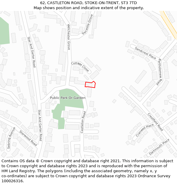 62, CASTLETON ROAD, STOKE-ON-TRENT, ST3 7TD: Location map and indicative extent of plot