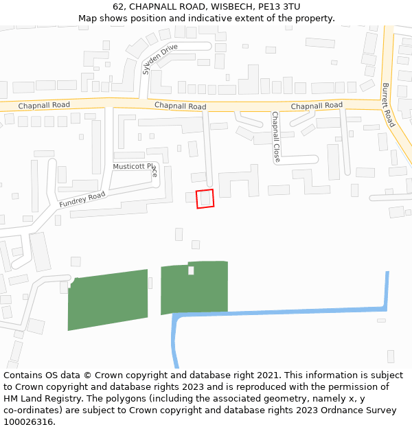 62, CHAPNALL ROAD, WISBECH, PE13 3TU: Location map and indicative extent of plot