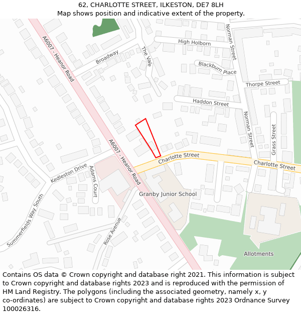 62, CHARLOTTE STREET, ILKESTON, DE7 8LH: Location map and indicative extent of plot