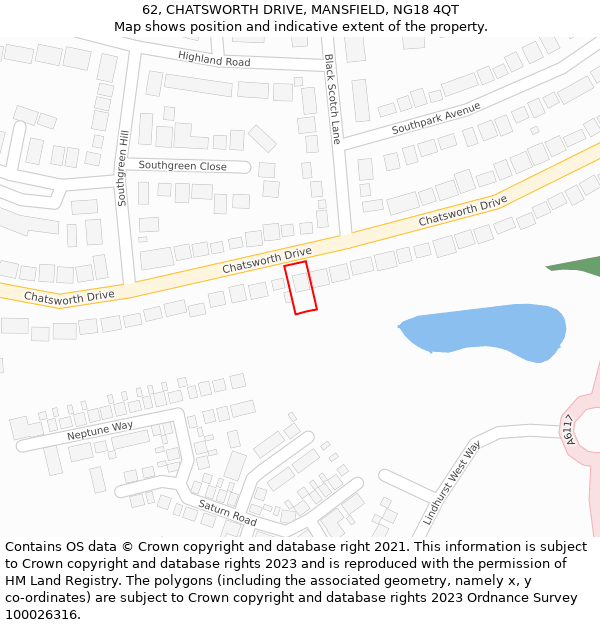 62, CHATSWORTH DRIVE, MANSFIELD, NG18 4QT: Location map and indicative extent of plot