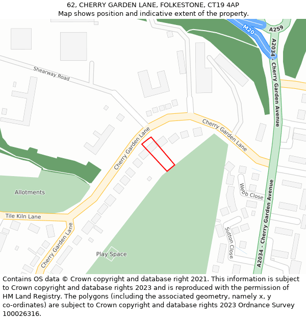 62, CHERRY GARDEN LANE, FOLKESTONE, CT19 4AP: Location map and indicative extent of plot