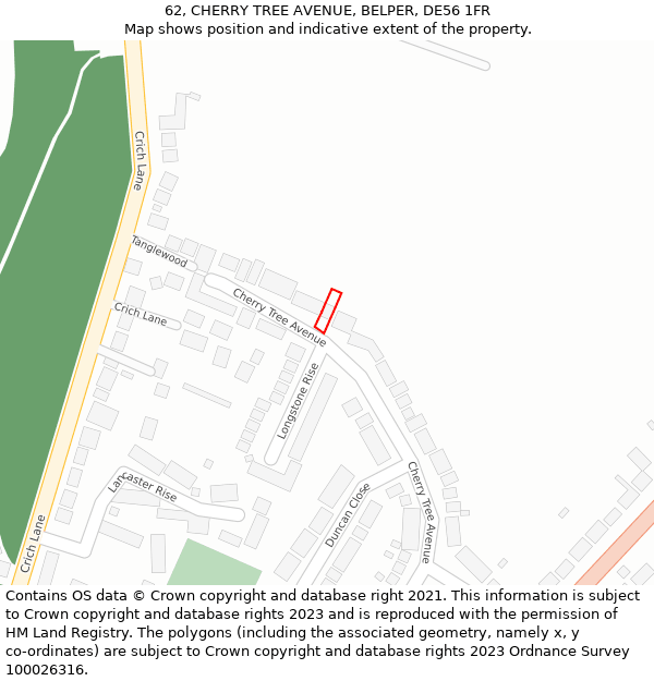 62, CHERRY TREE AVENUE, BELPER, DE56 1FR: Location map and indicative extent of plot