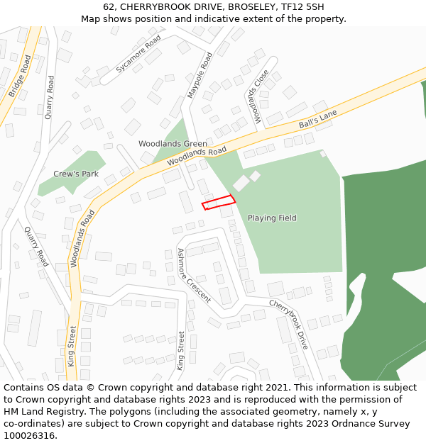 62, CHERRYBROOK DRIVE, BROSELEY, TF12 5SH: Location map and indicative extent of plot