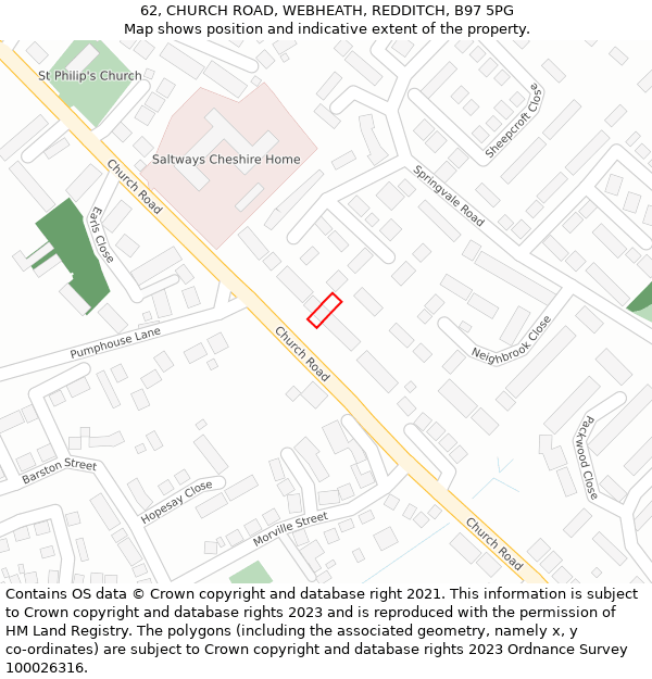 62, CHURCH ROAD, WEBHEATH, REDDITCH, B97 5PG: Location map and indicative extent of plot