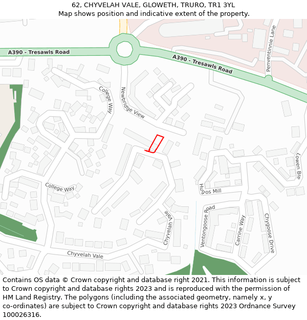 62, CHYVELAH VALE, GLOWETH, TRURO, TR1 3YL: Location map and indicative extent of plot