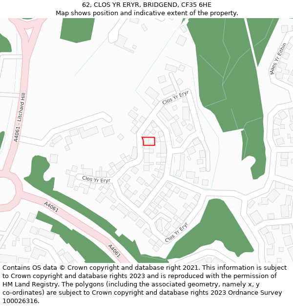 62, CLOS YR ERYR, BRIDGEND, CF35 6HE: Location map and indicative extent of plot