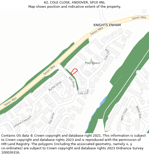 62, COLE CLOSE, ANDOVER, SP10 4NL: Location map and indicative extent of plot