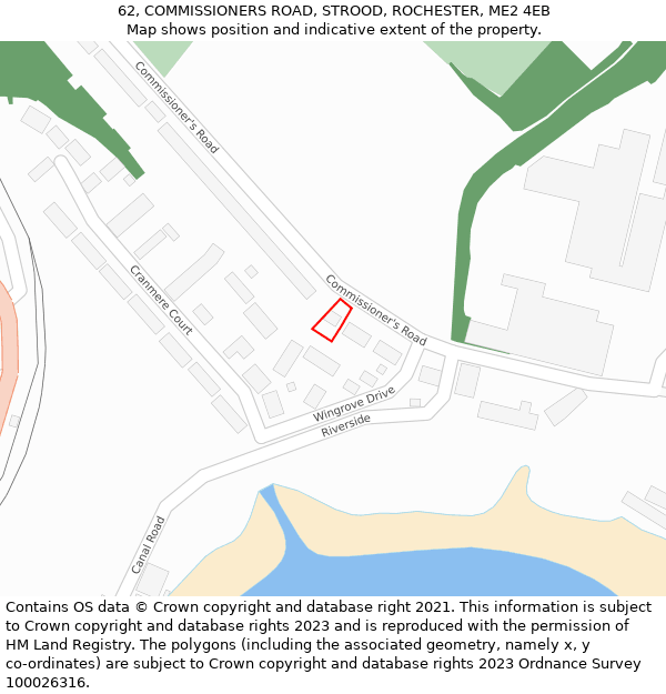 62, COMMISSIONERS ROAD, STROOD, ROCHESTER, ME2 4EB: Location map and indicative extent of plot