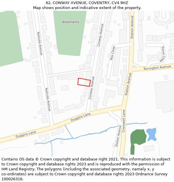 62, CONWAY AVENUE, COVENTRY, CV4 9HZ: Location map and indicative extent of plot