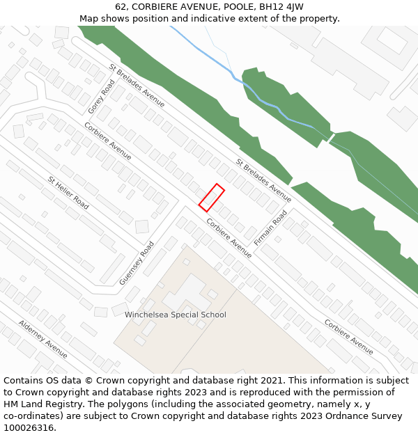 62, CORBIERE AVENUE, POOLE, BH12 4JW: Location map and indicative extent of plot