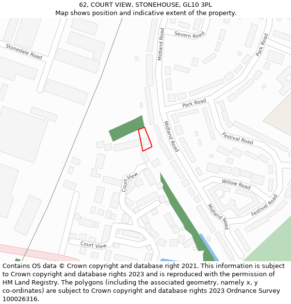 62, COURT VIEW, STONEHOUSE, GL10 3PL: Location map and indicative extent of plot