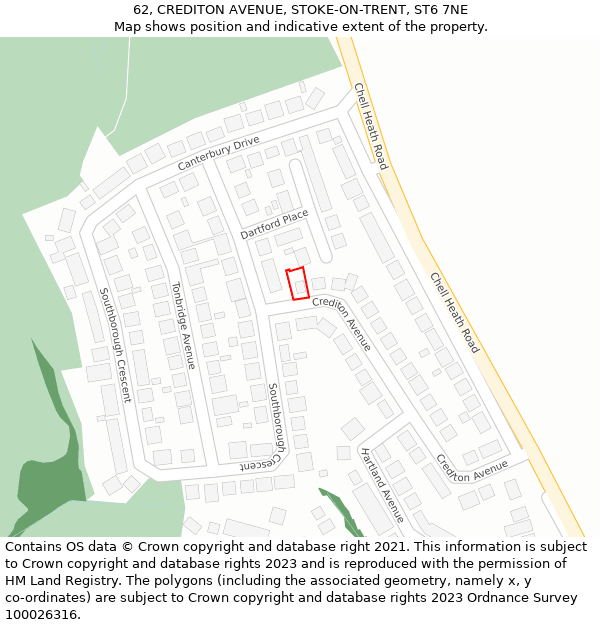 62, CREDITON AVENUE, STOKE-ON-TRENT, ST6 7NE: Location map and indicative extent of plot