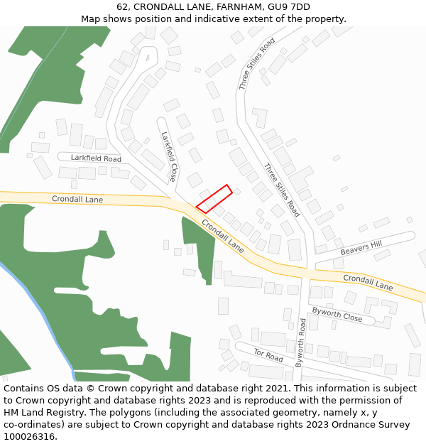 62, CRONDALL LANE, FARNHAM, GU9 7DD: Location map and indicative extent of plot