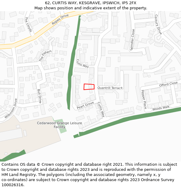 62, CURTIS WAY, KESGRAVE, IPSWICH, IP5 2FX: Location map and indicative extent of plot