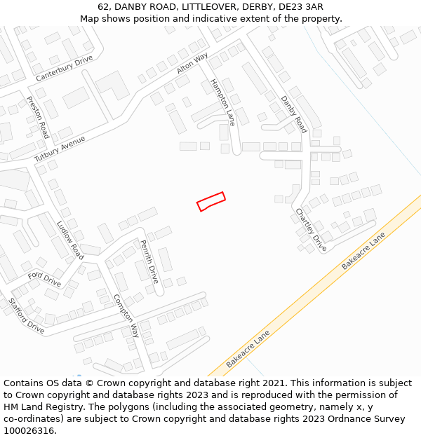 62, DANBY ROAD, LITTLEOVER, DERBY, DE23 3AR: Location map and indicative extent of plot
