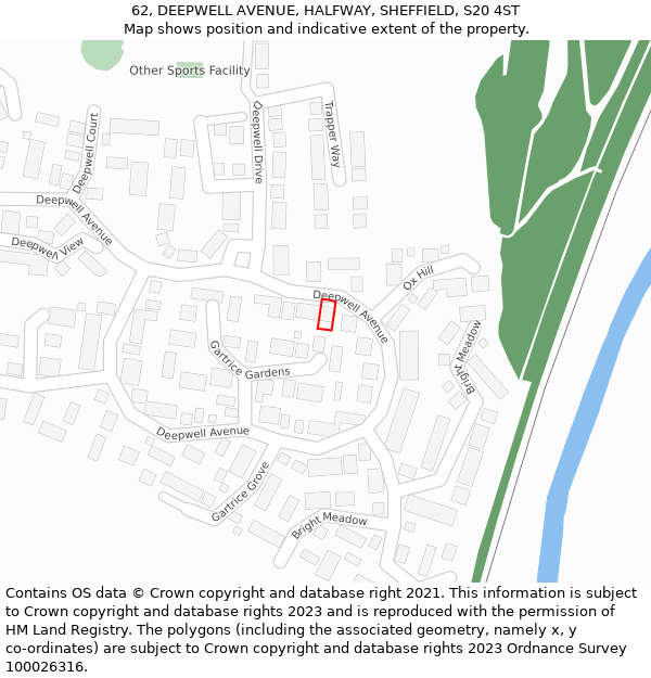 62, DEEPWELL AVENUE, HALFWAY, SHEFFIELD, S20 4ST: Location map and indicative extent of plot