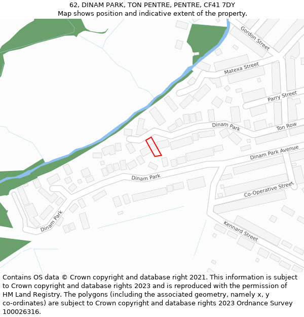 62, DINAM PARK, TON PENTRE, PENTRE, CF41 7DY: Location map and indicative extent of plot