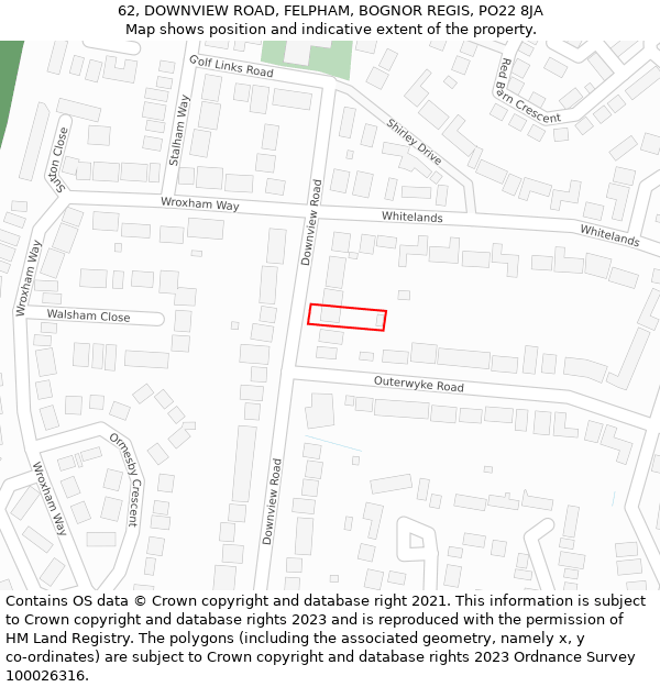 62, DOWNVIEW ROAD, FELPHAM, BOGNOR REGIS, PO22 8JA: Location map and indicative extent of plot