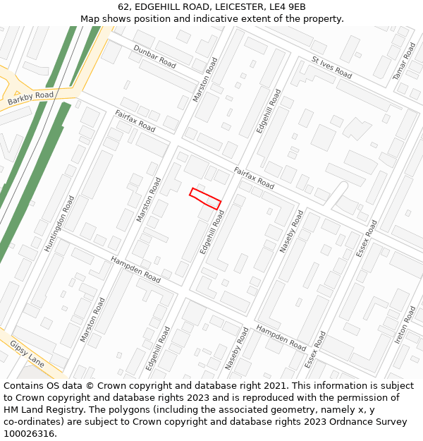 62, EDGEHILL ROAD, LEICESTER, LE4 9EB: Location map and indicative extent of plot