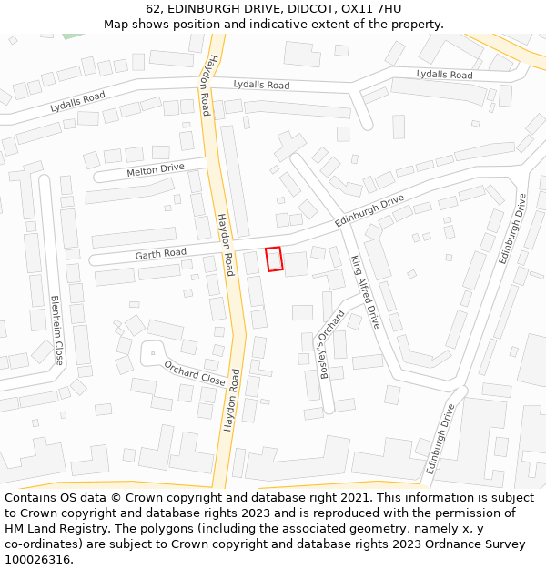 62, EDINBURGH DRIVE, DIDCOT, OX11 7HU: Location map and indicative extent of plot