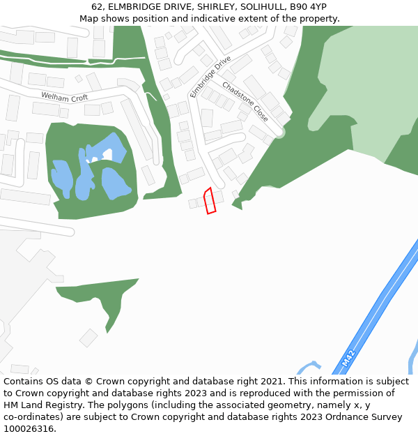 62, ELMBRIDGE DRIVE, SHIRLEY, SOLIHULL, B90 4YP: Location map and indicative extent of plot