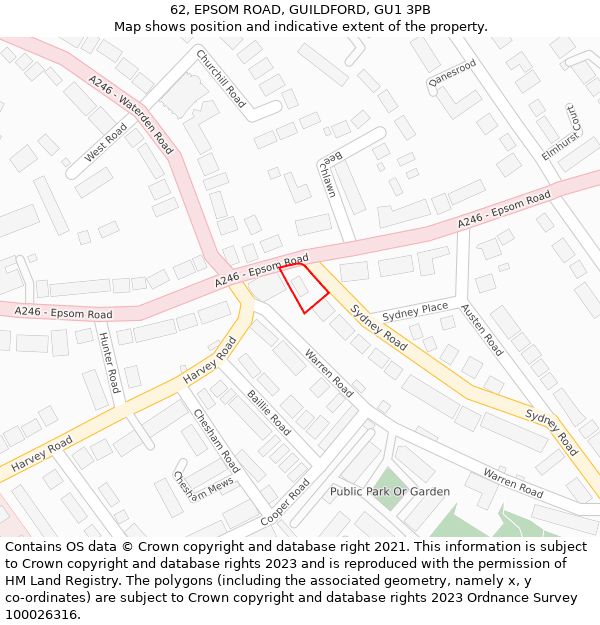 62, EPSOM ROAD, GUILDFORD, GU1 3PB: Location map and indicative extent of plot