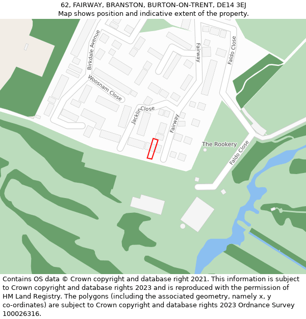 62, FAIRWAY, BRANSTON, BURTON-ON-TRENT, DE14 3EJ: Location map and indicative extent of plot