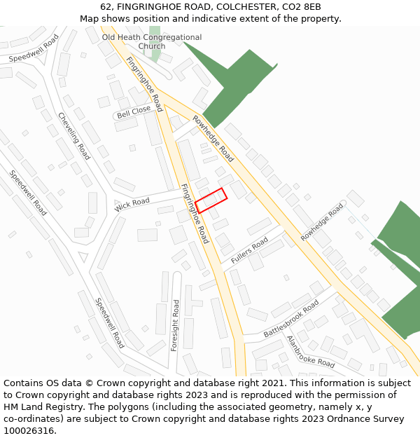62, FINGRINGHOE ROAD, COLCHESTER, CO2 8EB: Location map and indicative extent of plot