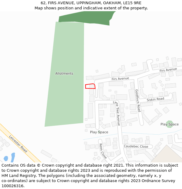 62, FIRS AVENUE, UPPINGHAM, OAKHAM, LE15 9RE: Location map and indicative extent of plot