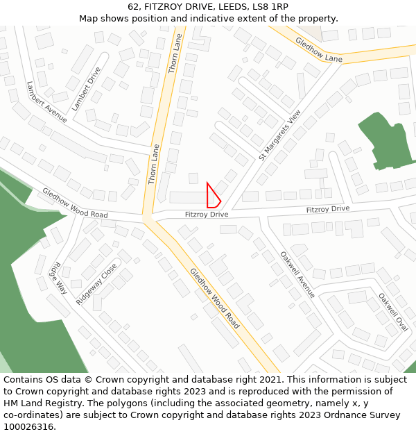 62, FITZROY DRIVE, LEEDS, LS8 1RP: Location map and indicative extent of plot
