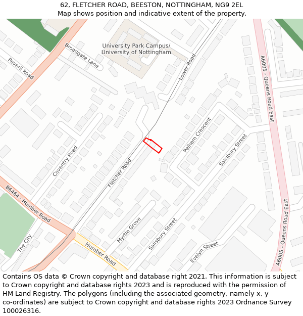 62, FLETCHER ROAD, BEESTON, NOTTINGHAM, NG9 2EL: Location map and indicative extent of plot