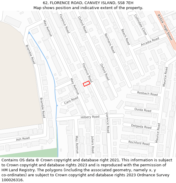 62, FLORENCE ROAD, CANVEY ISLAND, SS8 7EH: Location map and indicative extent of plot