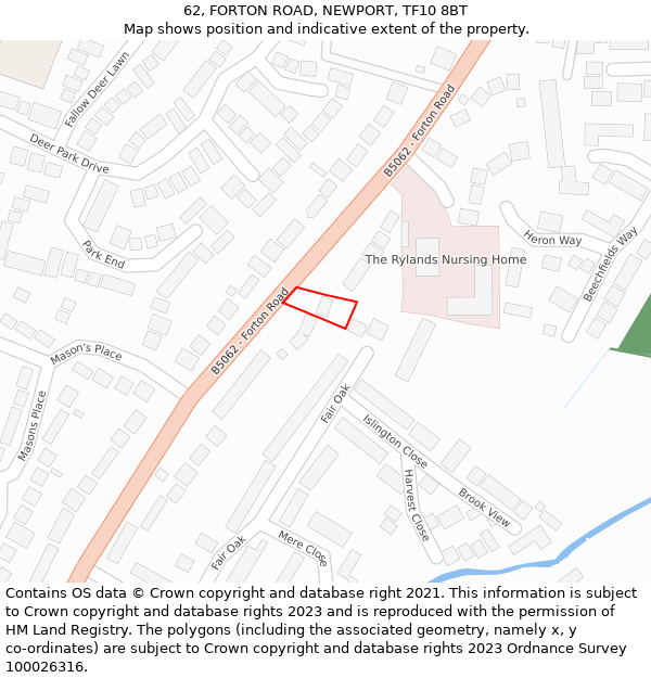 62, FORTON ROAD, NEWPORT, TF10 8BT: Location map and indicative extent of plot