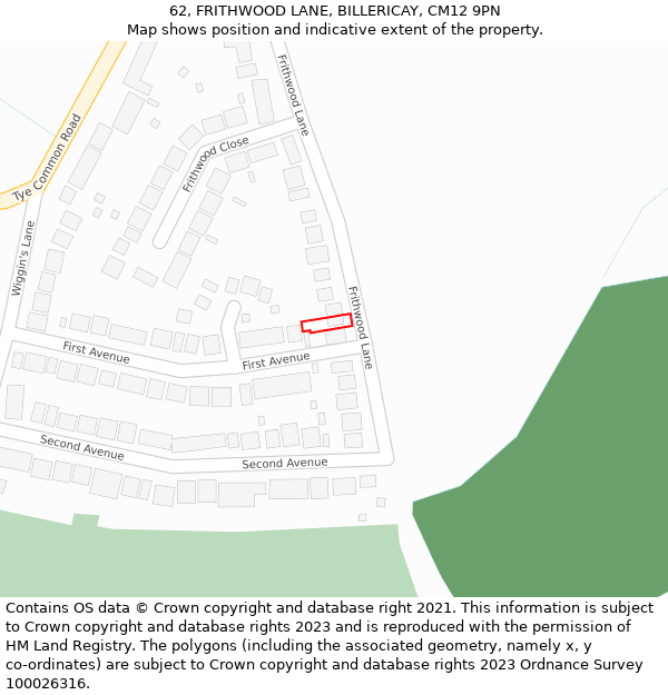 62, FRITHWOOD LANE, BILLERICAY, CM12 9PN: Location map and indicative extent of plot