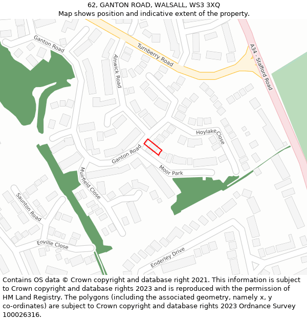 62, GANTON ROAD, WALSALL, WS3 3XQ: Location map and indicative extent of plot